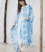 women printed regular cotton kurta with trousers & with dupatta