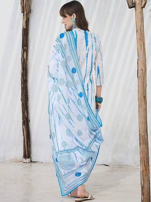 women printed regular cotton kurta with trousers & with dupatta 7