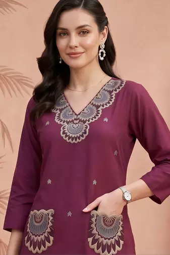 women ethnic motifs embroidered regular thread work cotton kurta with trousers