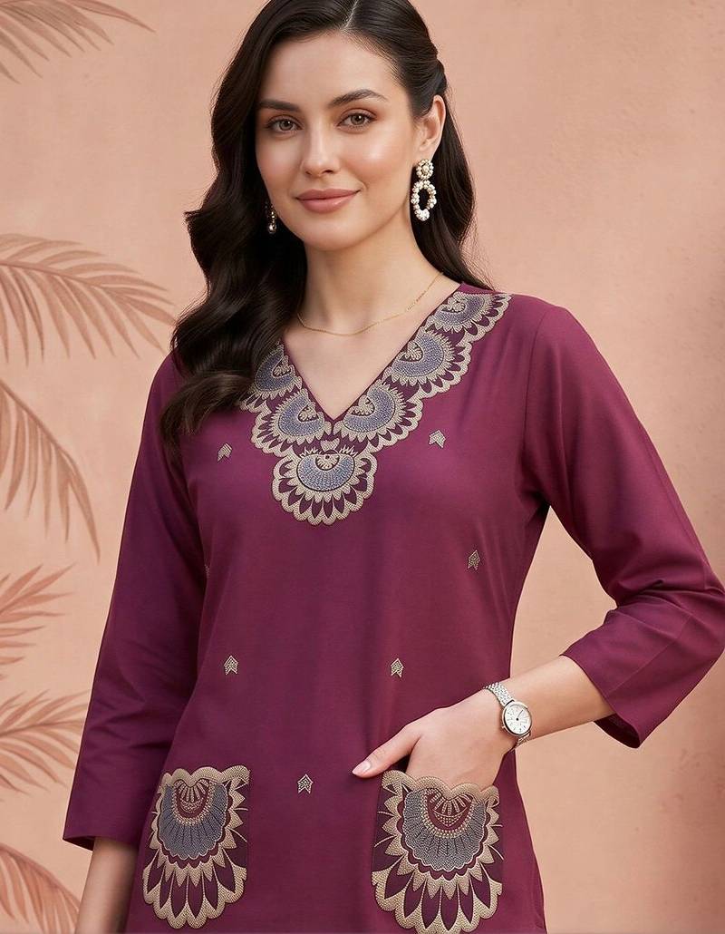 women ethnic motifs embroidered regular thread work cotton kurta with trousers