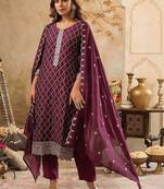 women ethnic motifs embroidered regular thread work kurta with trousers & with dupatta