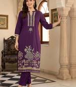 women ethnic motifs printed regular cotton kurta with trousers