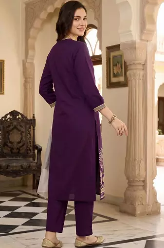 women ethnic motifs printed regular cotton kurta with trousers