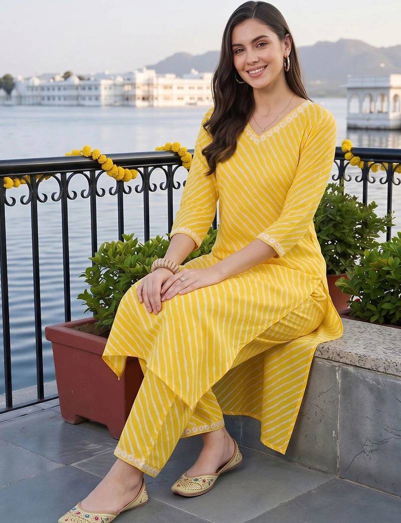 women printed regular cotton kurta with palazzos