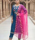 women ethnic motifs embroidered regular thread work kurta with trousers & with dupatta
