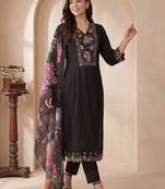 women floral embroidered regular thread work liva kurta with trousers & with dupatta