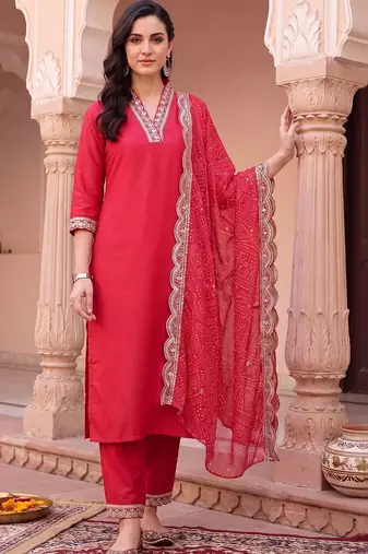 women ethnic motifs regular mirror work kurta with trousers & with dupatta