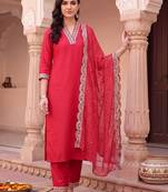 women ethnic motifs regular mirror work kurta with trousers & with dupatta