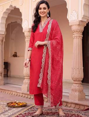 women ethnic motifs regular mirror work kurta with trousers & with dupatta 2