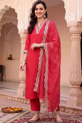 women ethnic motifs regular mirror work kurta with trousers & with dupatta