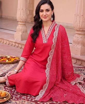 women ethnic motifs regular mirror work kurta with trousers & with dupatta 5
