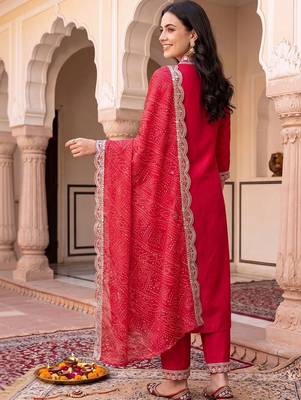 women ethnic motifs regular mirror work kurta with trousers & with dupatta 6