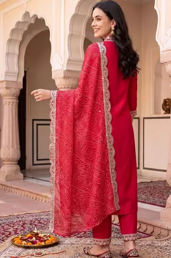 women ethnic motifs regular mirror work kurta with trousers & with dupatta