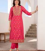 women ethnic motifs printed regular cotton kurta with trousers
