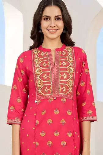 women ethnic motifs printed regular cotton kurta with trousers