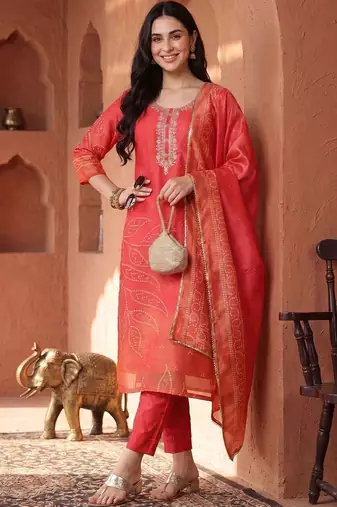 women ethnic motifs embroidered regular thread work kurta with trousers & with dupatta