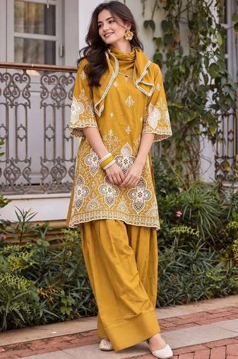 women ethnic motifs embroidered regular thread work kurta with patiala & with dupatta