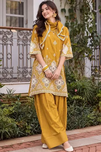 women ethnic motifs embroidered regular thread work kurta with patiala & with dupatta