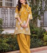 women ethnic motifs embroidered regular thread work kurta with patiala & with dupatta