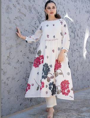 women floral printed regular cotton kurta with trousers 2