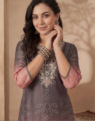 women ombre embroidered regular thread work kurta with trousers & with dupatta 6