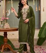 women ethnic motifs embroidered regular thread work kurta with trousers & with dupatta