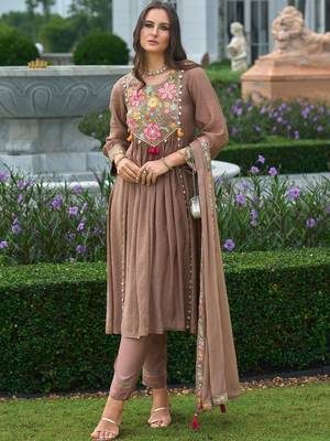 women floral embroidered empire thread work silk kurta with trousers & with dupatta 3