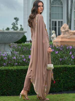 women floral embroidered empire thread work silk kurta with trousers & with dupatta 4