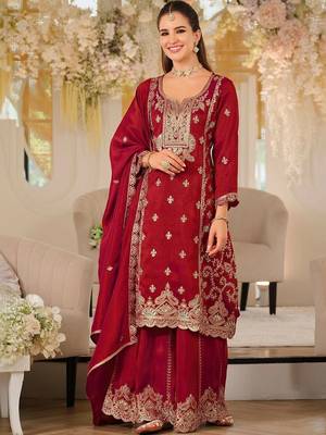 women ethnic motifs embroidered regular kurta with sharara & with dupatta 1