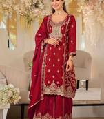 women ethnic motifs embroidered regular kurta with sharara & with dupatta