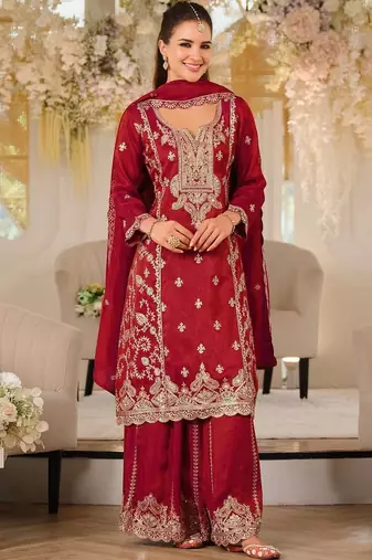 women ethnic motifs embroidered regular kurta with sharara & with dupatta