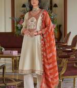 women ethnic motifs embroidered regular thread work kurta with trousers & with dupatta