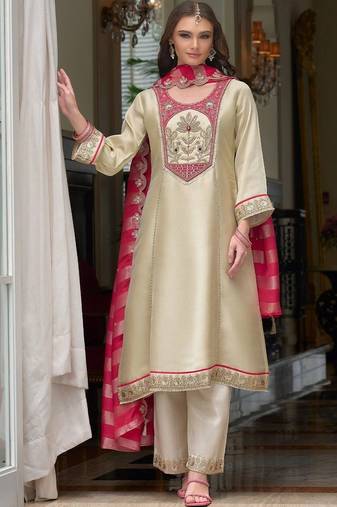 women ethnic motifs embroidered regular kurta with palazzos & with dupatta