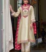 women ethnic motifs embroidered regular kurta with palazzos & with dupatta
