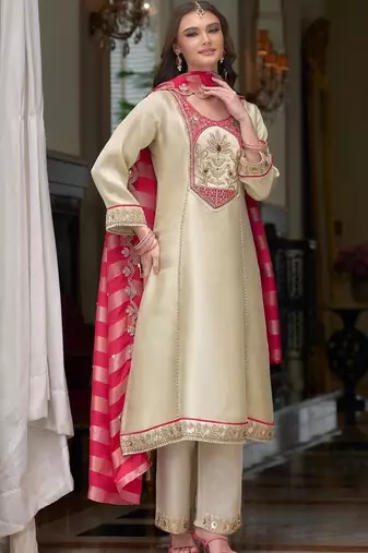 women ethnic motifs embroidered regular kurta with palazzos & with dupatta