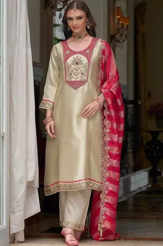 women ethnic motifs embroidered regular kurta with palazzos & with dupatta