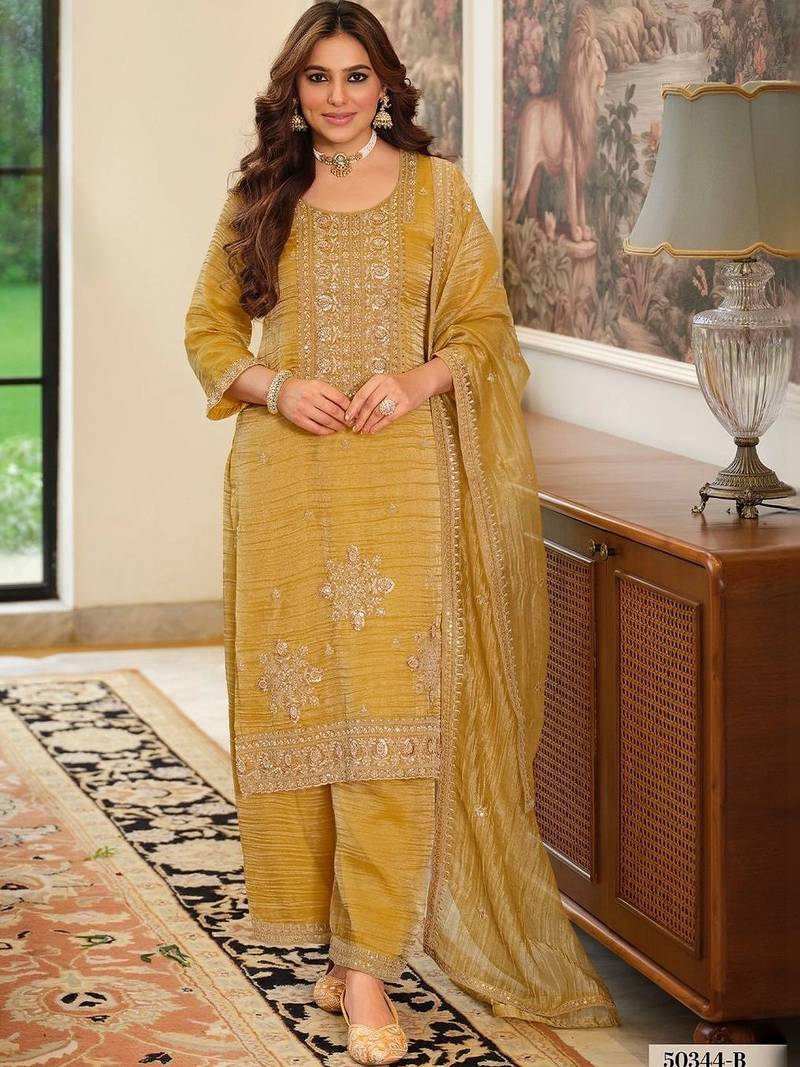 women ethnic motifs embroidered regular sequinned kurta with patiala & with dupatta
