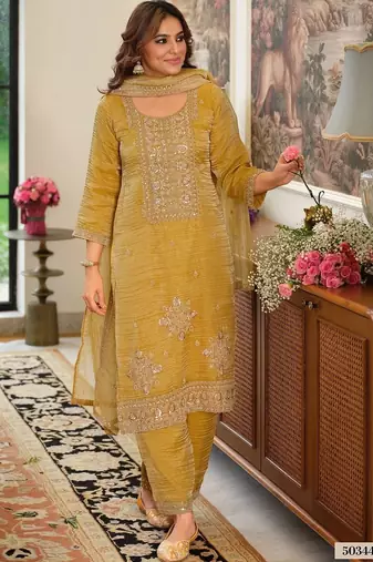 women ethnic motifs embroidered regular sequinned kurta with patiala & with dupatta