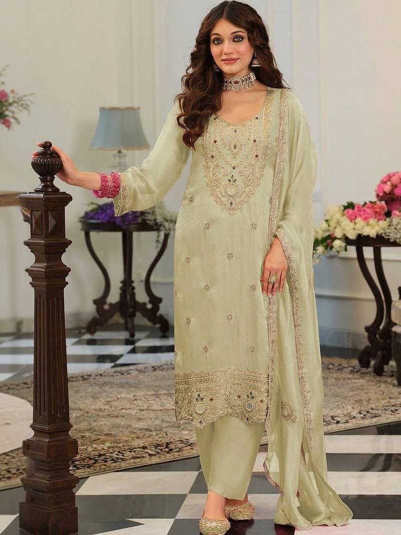 women ethnic motifs embroidered regular mirror work kurta with salwar & with dupatta