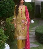 women ethnic motifs embroidered regular thread work kurta with palazzos & with dupatta