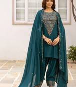 women ethnic motifs embroidered regular thread work kurta with patiala & with dupatta