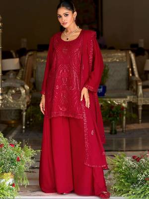 women ethnic motifs embroidered regular sequinned kurta with palazzos & with dupatta 1