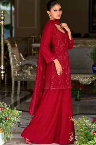 women ethnic motifs embroidered regular sequinned kurta with palazzos & with dupatta