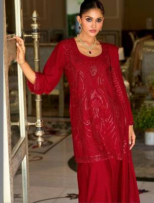 women ethnic motifs embroidered regular sequinned kurta with palazzos & with dupatta 3