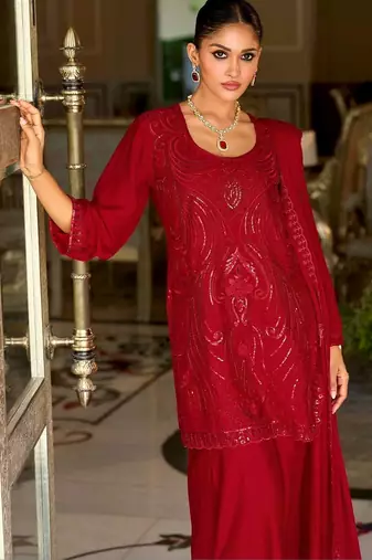 women ethnic motifs embroidered regular sequinned kurta with palazzos & with dupatta