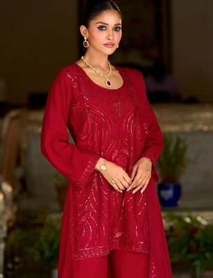 women ethnic motifs embroidered regular sequinned kurta with palazzos & with dupatta 4