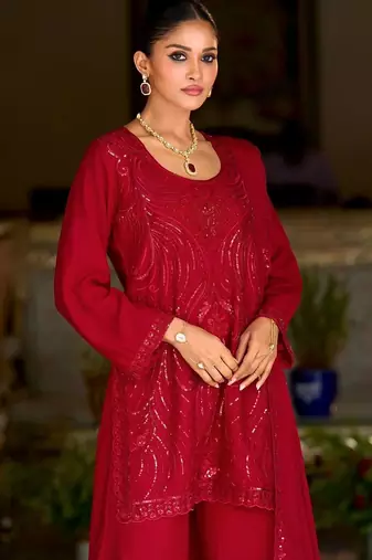 women ethnic motifs embroidered regular sequinned kurta with palazzos & with dupatta