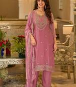 women ethnic motifs embroidered regular thread work kurta with trousers & with dupatta
