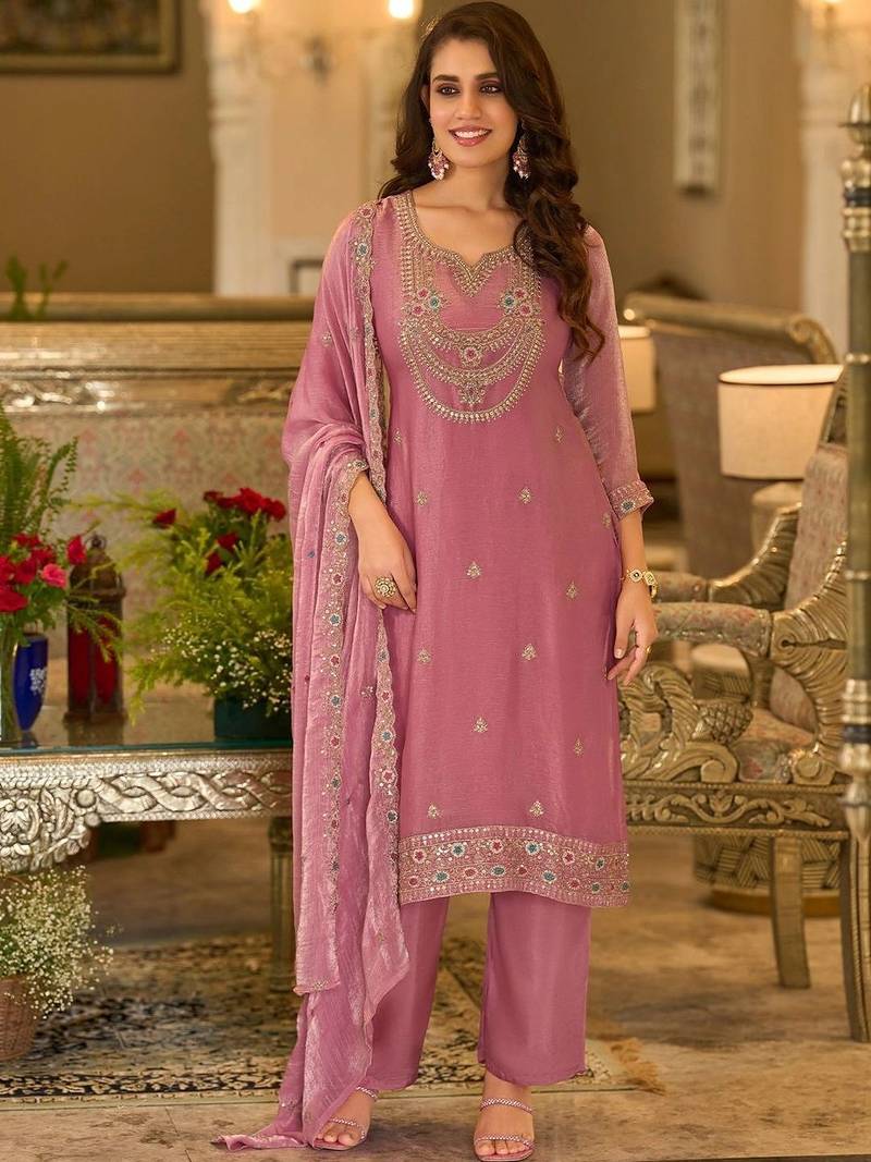women ethnic motifs embroidered regular thread work kurta with trousers & with dupatta