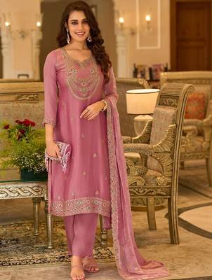women ethnic motifs embroidered regular thread work kurta with trousers & with dupatta 2